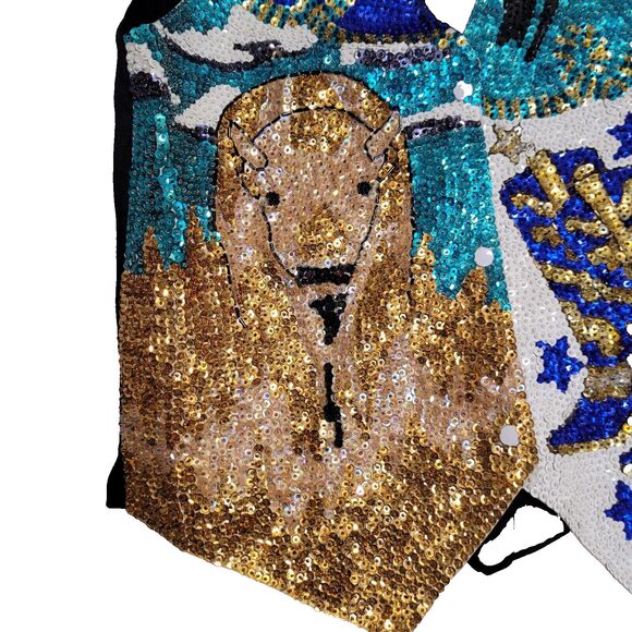 Vintage Fashion Fantasy Vest Sequins Beaded Western Bedazzled Cowgirl Bronco Y2K - Picture 4 of 11